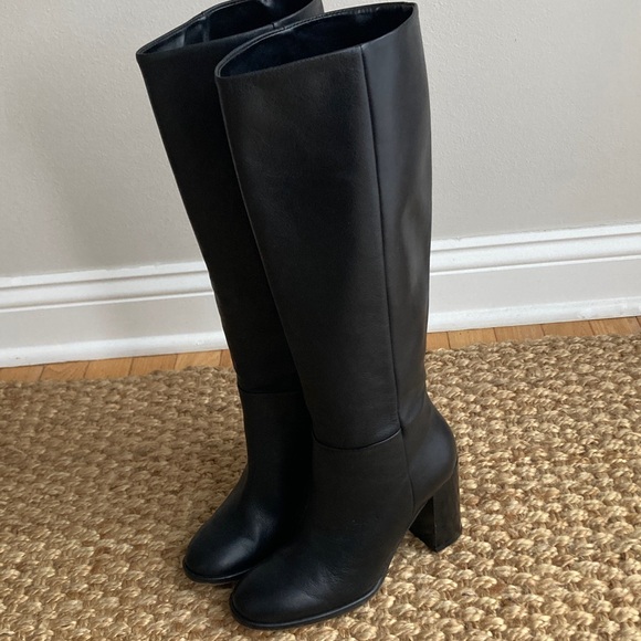by Anthropologie Tall Black Leather Block Heel Boots. Size 7 - Picture 7 of 12